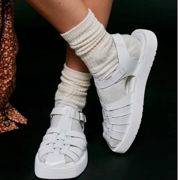 Free People Finn Fisherman Platform Italian Leather Sandals in White/Cream 38 - Picture 2 of 13